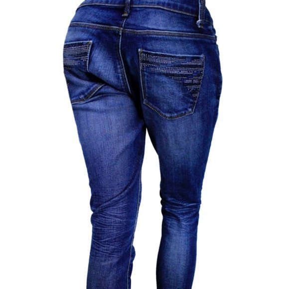 Zara Basic Blue Jeans Skinny Jeans w/ Rhinestones - Picture 3 of 7